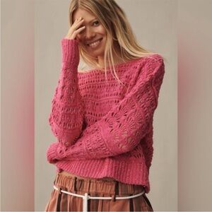 Pilcro by Anthropologie Pink The Palmer Open-Stitch Knit Sweater M